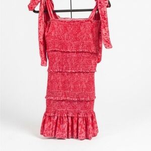 Pink Tiered Ruffle Tie-Shoulder Mini Dress